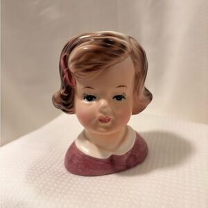 Enesco E4090 Ceramic Little Girl Head Planter MCM Vase
